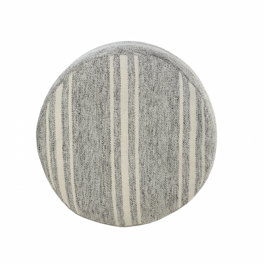 18" Gray Polyester Round Striped Indoor Outdoor Pouf Ottoman