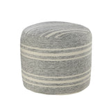 18" Gray Polyester Round Striped Indoor Outdoor Pouf Ottoman