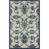 8' X 10' Blue And Orange Floral Non Skid Indoor Outdoor Area Rug