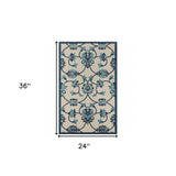 8' X 10' Blue And Orange Floral Non Skid Indoor Outdoor Area Rug