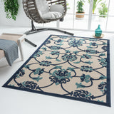 8' X 10' Blue And Orange Floral Non Skid Indoor Outdoor Area Rug