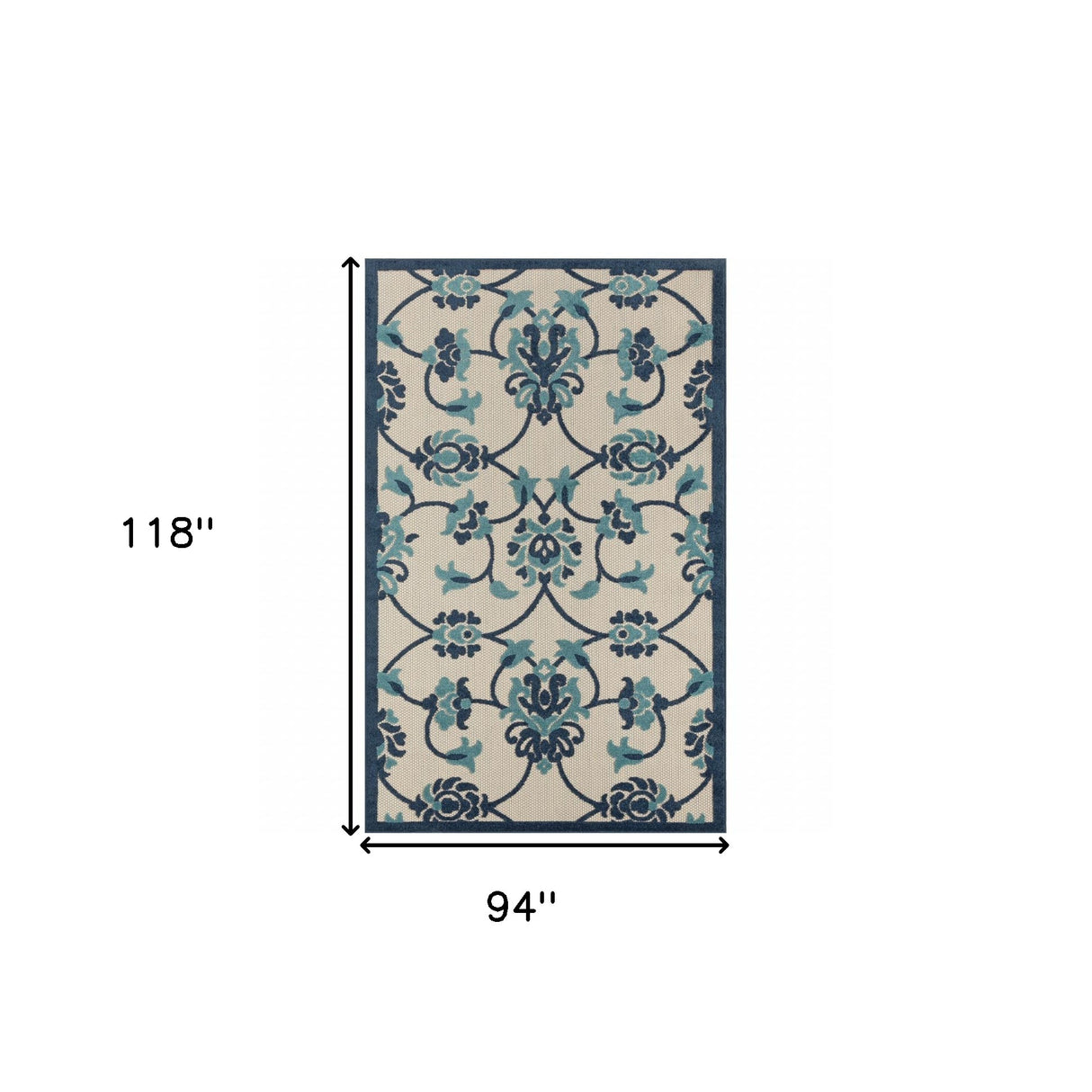 8' X 10' Blue And Orange Floral Non Skid Indoor Outdoor Area Rug