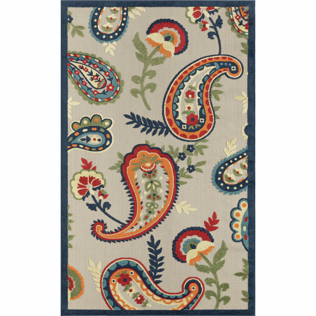 4' X 6' Blue Paisley Non Skid Indoor Outdoor Area Rug