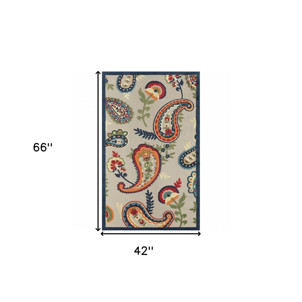 4' X 6' Blue Paisley Non Skid Indoor Outdoor Area Rug