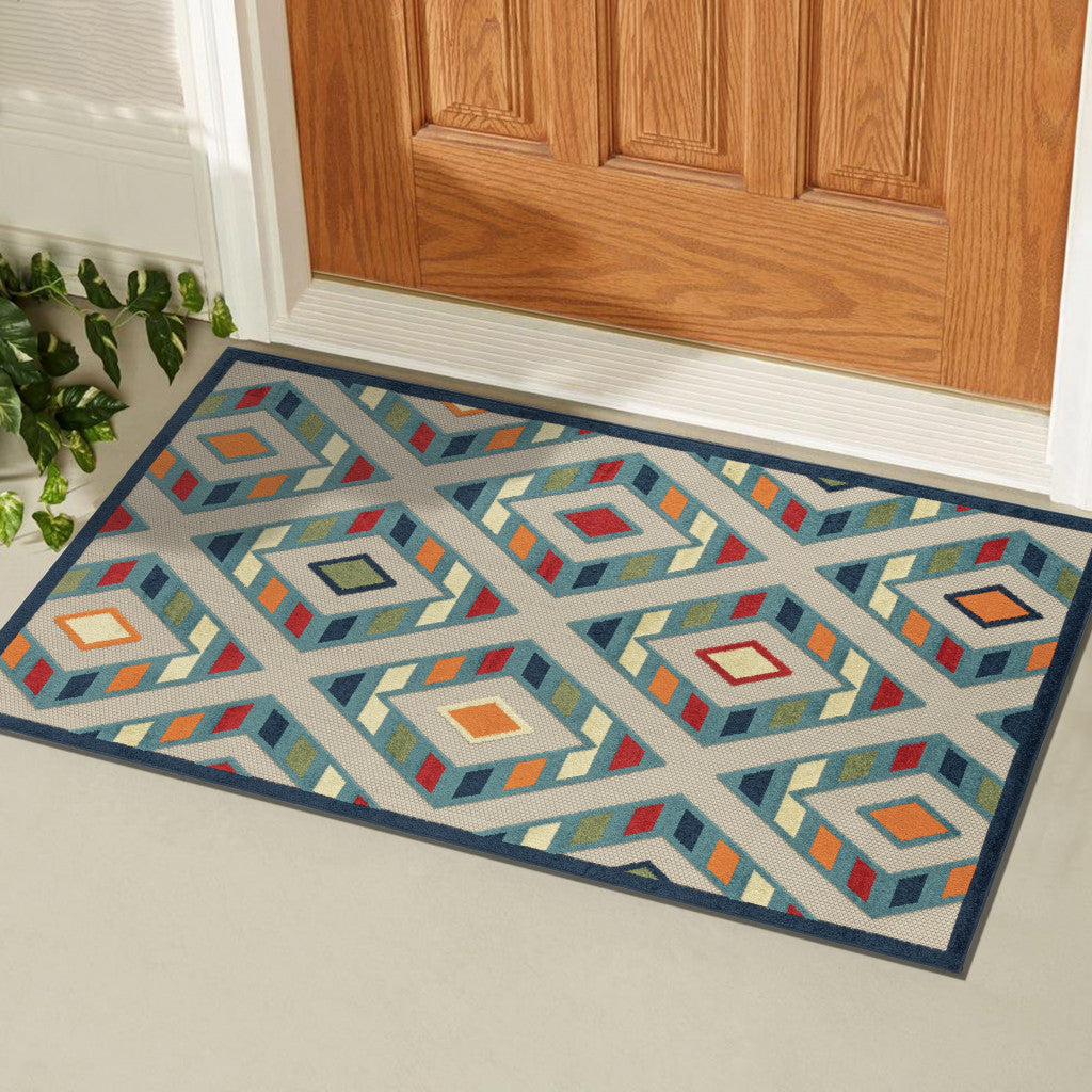 2' X 3' Blue Striped Non Skid Indoor Outdoor Area Rug