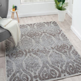 5' X 7' Blue And Gray Damask Indoor Outdoor Area Rug