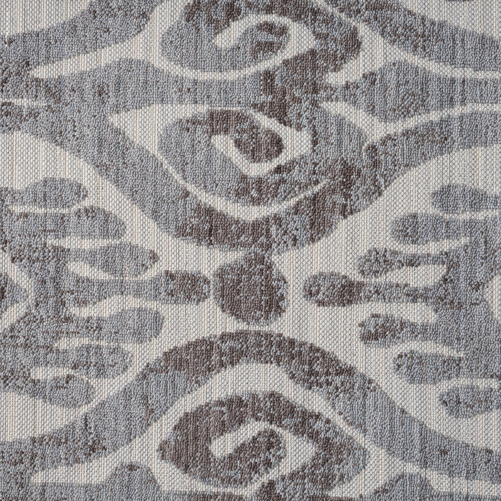 5' X 7' Blue And Gray Damask Indoor Outdoor Area Rug