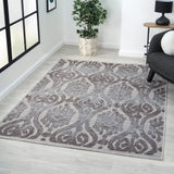 8' X 9' Blue And Gray Damask Indoor Outdoor Area Rug