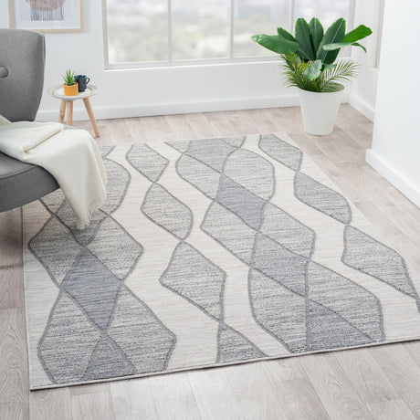 8' X 9' Blue and Gray Geometric Indoor Outdoor Area Rug