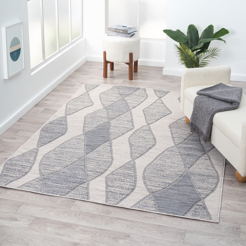 8' X 9' Blue and Gray Geometric Indoor Outdoor Area Rug