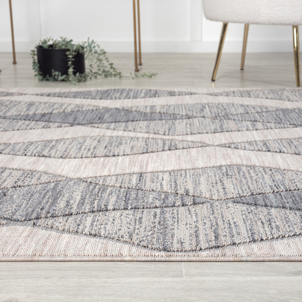 8' X 9' Blue and Gray Geometric Indoor Outdoor Area Rug