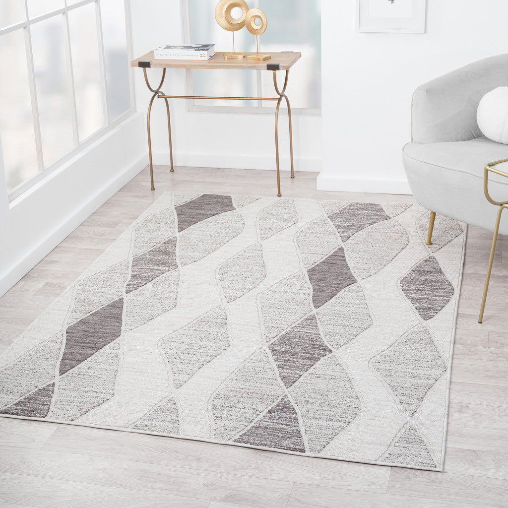 5' X 7' Blue and Gray Abstract Geometric Indoor Outdoor Area Rug