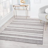 5' X 7' Gray And Ivory Striped Indoor Outdoor Area Rug