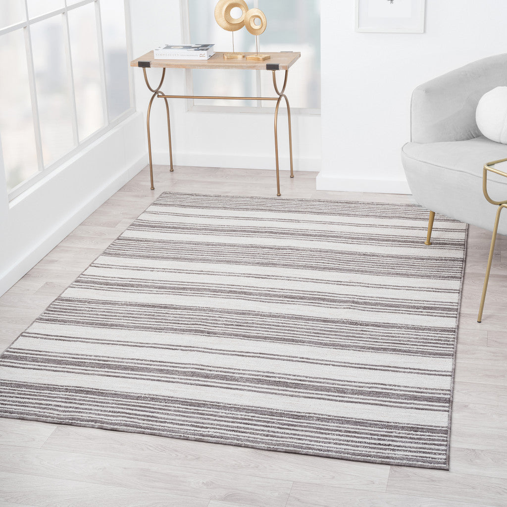 8' X 9' Gray And Ivory Striped Indoor Outdoor Area Rug