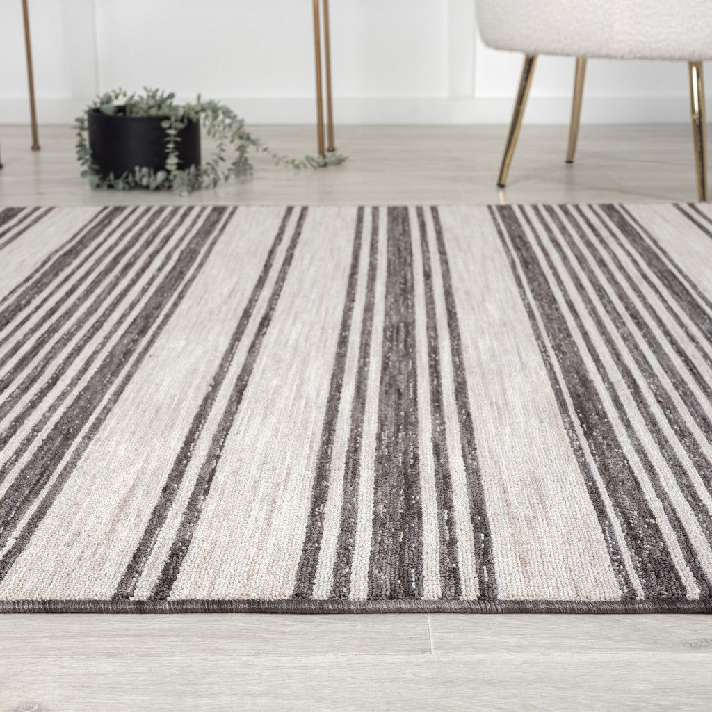 8' X 9' Gray And Ivory Striped Indoor Outdoor Area Rug