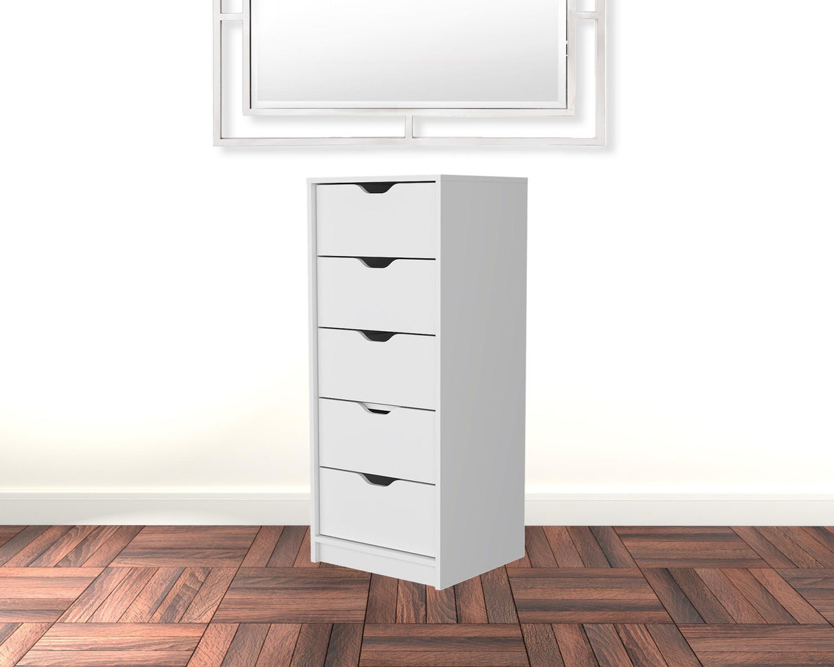 18" White Manufactured Wood Five Drawer Narrow Dresser