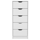 18" White Manufactured Wood Five Drawer Tall and Narrow Dresser