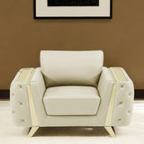 50" Beige And Gold Genuine Leather Tufted Club Chair