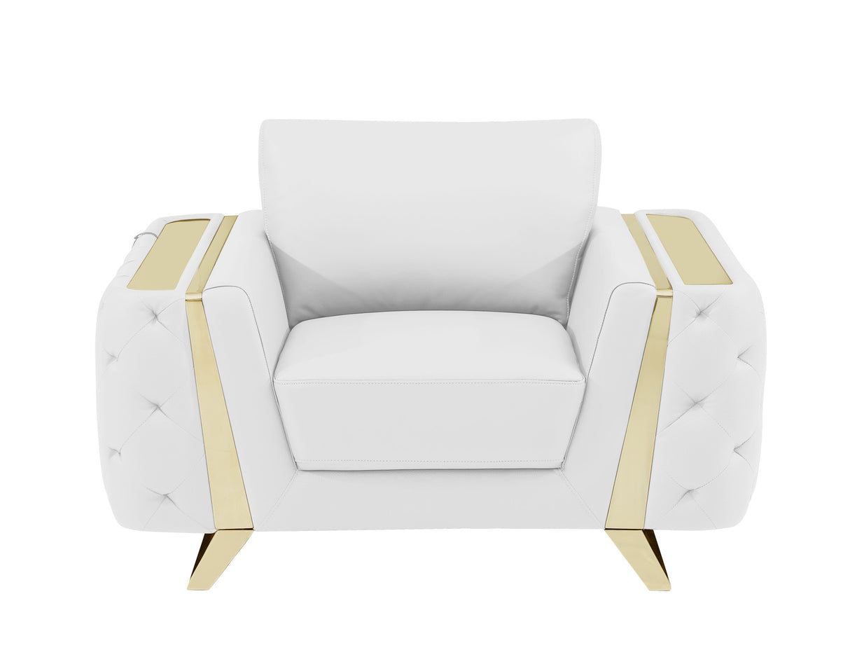 50" White And Gold Genuine Leather Club Chair