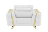 50" White And Gold Genuine Leather Club Chair