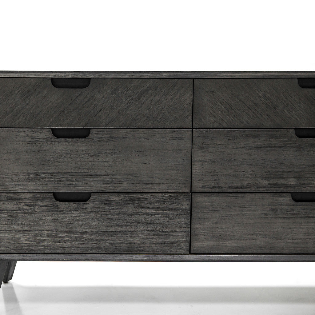 61" Gray Solid Wood Six Drawer Double Dresser