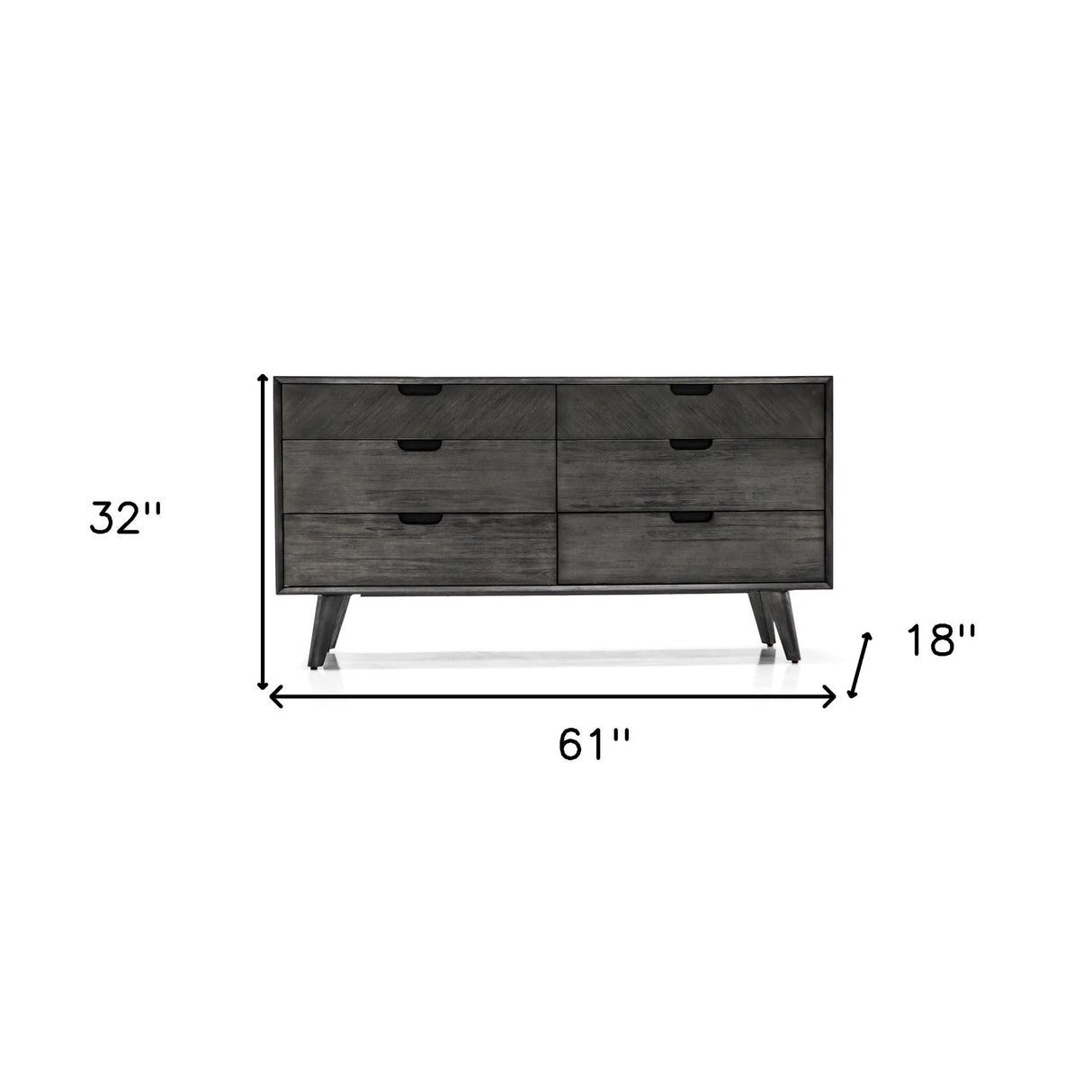 61" Gray Solid Wood Six Drawer Double Dresser