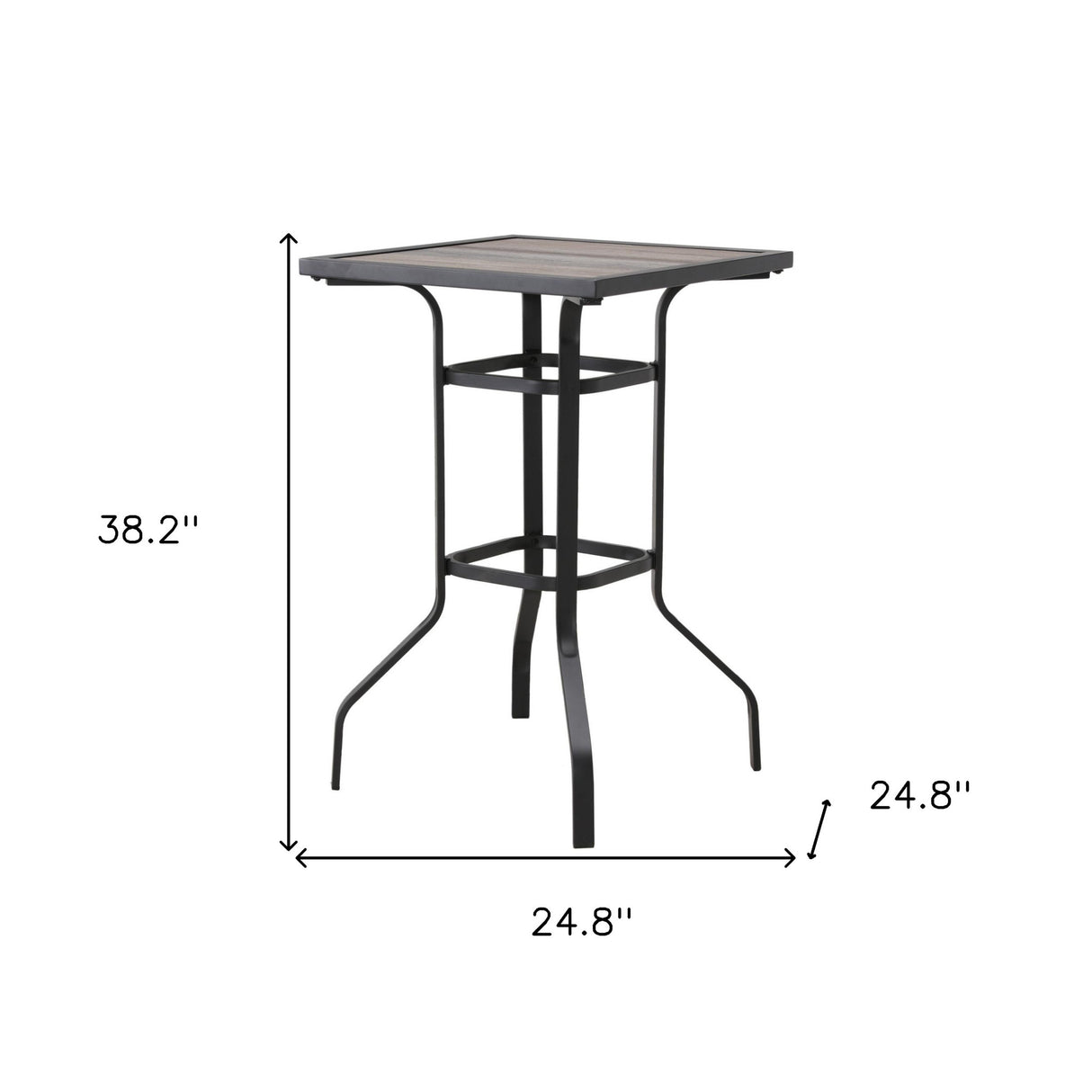 25" Brown and Black Square Metal Outdoor Bistro Table