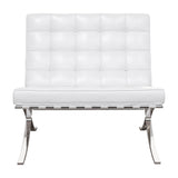 32" White And Silver Italian Leather Tufted Lounge Chair