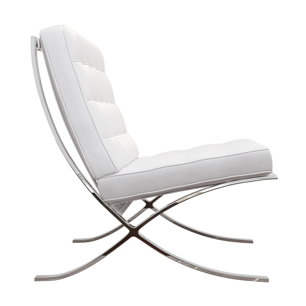 32" White And Silver Italian Leather Tufted Lounge Chair