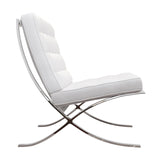 32" White And Silver Italian Leather Tufted Lounge Chair