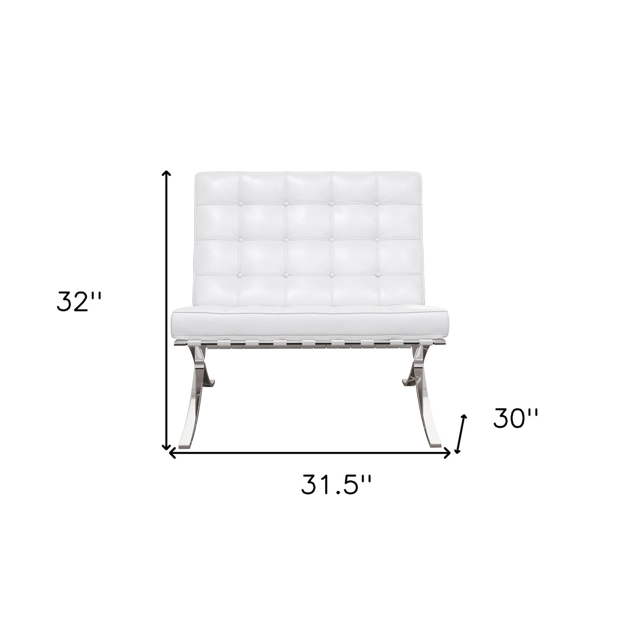 32" White And Silver Italian Leather Tufted Lounge Chair