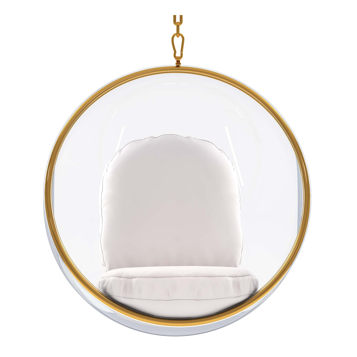 42" White and Gold Acrylic and Faux Leather Hanging Balloon Chair