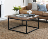 30" Brown And Black Solid Wood And Iron Square Distressed Coffee Table