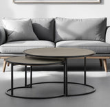 Set of Two 32" Gray And Black Concrete And Metal Round Nested Coffee Tables