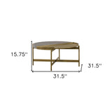 32" Brass Concrete And Brass Round Coffee Table
