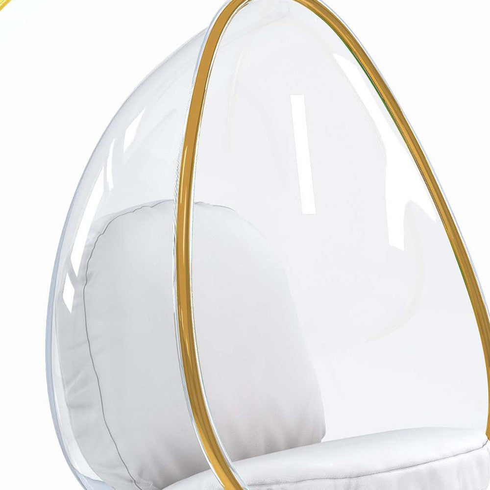 28" White And Gold Acrylic and Faux Leather Balloon Chair