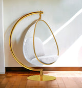 28" White And Gold Acrylic and Faux Leather Balloon Chair