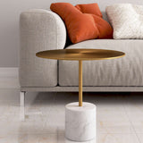 17" Gold And White Steel And Stone Round Coffee Table
