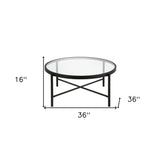 36" Black Glass And Steel Round Coffee Table