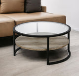 34" Black Glass And Steel Round Coffee Table With Shelf