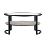 34" Black Glass And Steel Round Coffee Table With Shelf