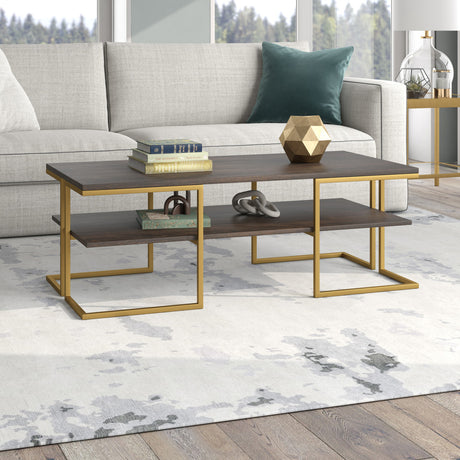 45" Gold Steel Coffee Table With Shelf