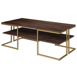 45" Gold Steel Coffee Table With Shelf