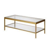 45" Clear Glass And Gold Steel Coffee Table With Shelf