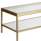 45" Clear Glass And Gold Steel Coffee Table With Shelf