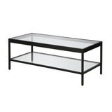 45" Clear And Black Glass And Steel Coffee Table With Shelf