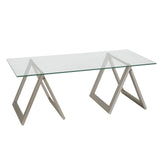 46" Clear Glass And Steel Coffee Table