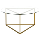 35" Gold Glass And Steel Round Coffee Table