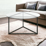 35" Black Glass And Steel Round Coffee Table