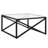 32" Black Glass And Steel Square Coffee Table